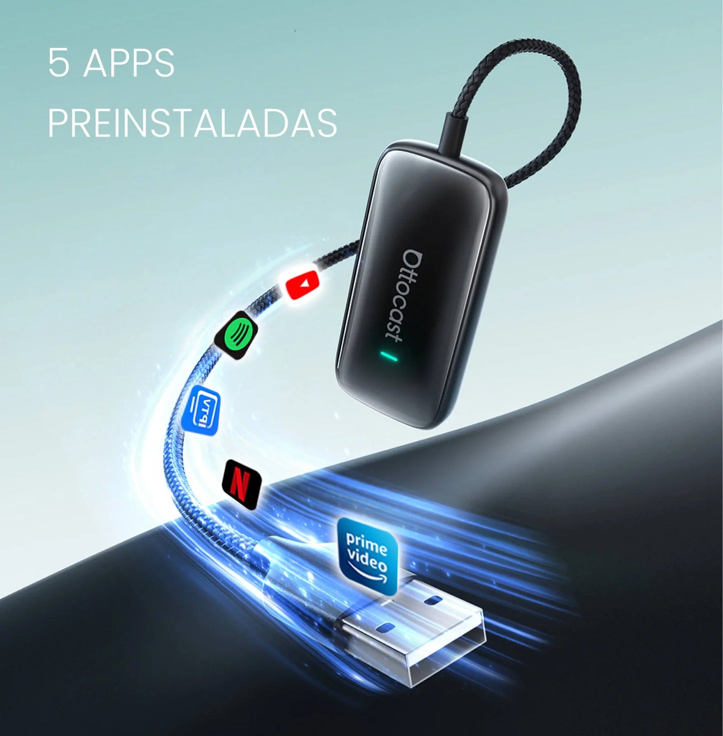 Ottocast Play2 Video Pro Ai Box Adaptador inalámbrico CarPlay Android Auto con Youtube, Netflix, Iptv integrado para automóvil con Carplay por cable